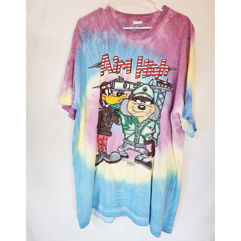 Vintage 1994 FREEZE AIM HIGH TAZ & DAFFY LOONEY‎ TUNES TIEDYE COTTON TSHIRT XL